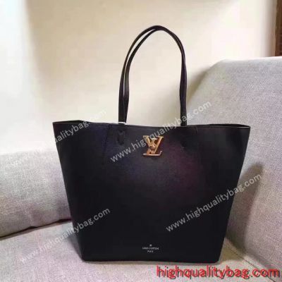 AAA Class Fake Louis Vuitton LOCKME CABAS Replica Ladies Noir Handbag